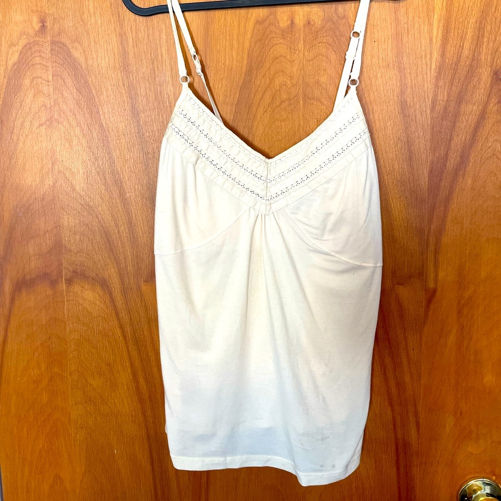 Michael Kors cream tank top pointelle neckline details, built in shelf bra